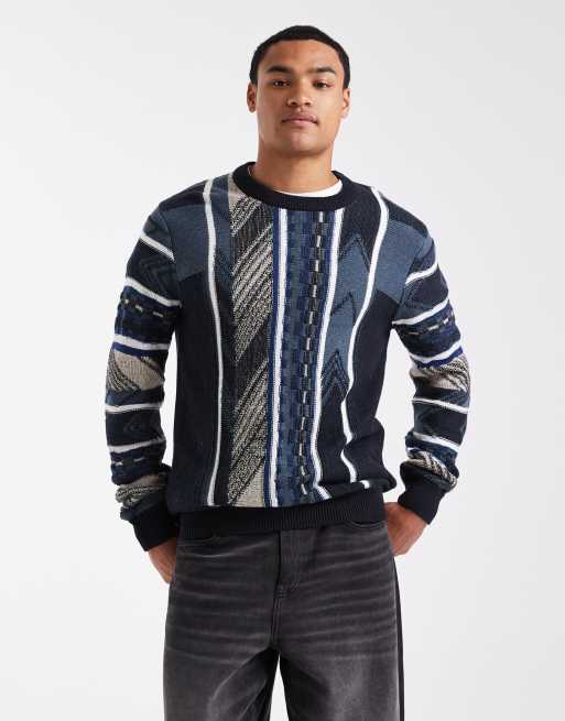 ONLY & SONS – Strukturierter Strickpullover in Blautönen mit Rundhalsausschnitt