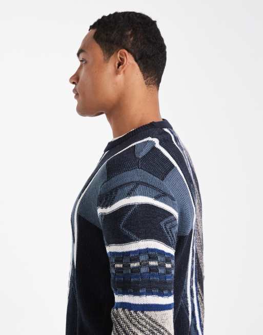 ONLY & SONS – Strukturierter Strickpullover in verschiedenen Blautönen mit Rundhalsausschnitt und Ziernaht, 4 von 5