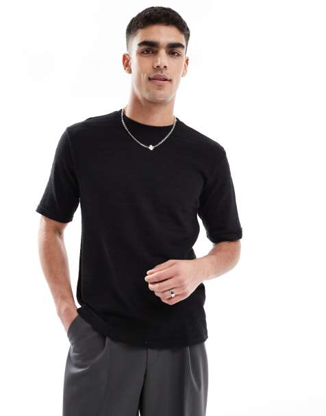 ONLY & SONS – Strukturiertes Strick-T-Shirt in Schwarz - view 1