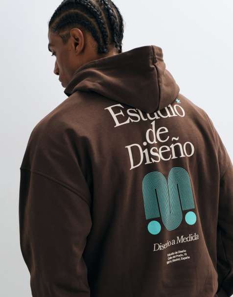 ONLY & SONS - sudadera con capucha de corte holgado con estampado trasero en marrón - view 1