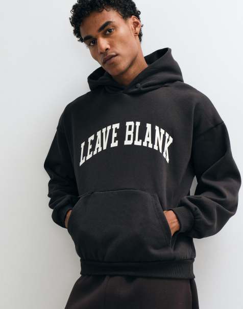 ONLY & SONS - sudadera con capucha extragrande con estampado varsity Leave Blank en negro - view 1