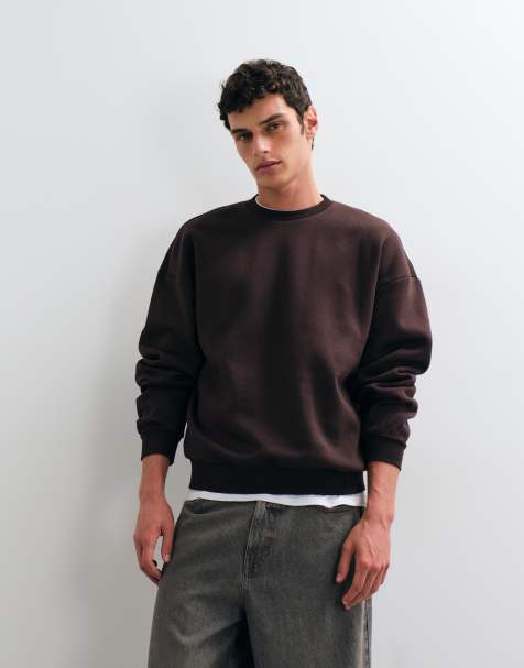 ONLY & SONS - sudadera oversize con cuello redondo en chocolate - view 1