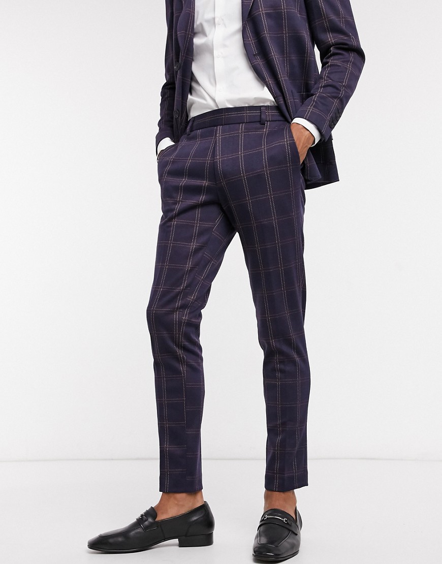 Only & Sons suit pants with elasticated waist in navy check