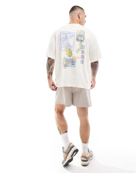 ONLY & SONS - Super-oversized og beige T-shirt med postkort-print på ryggen - view 1