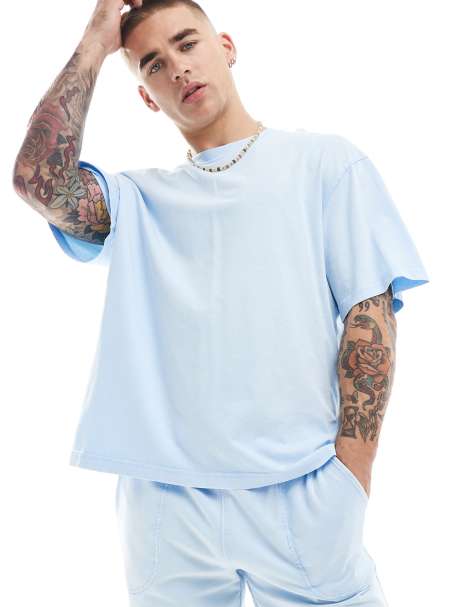 ONLY & SONS super oversized t-shirt co-ord in washed light blue - view 1