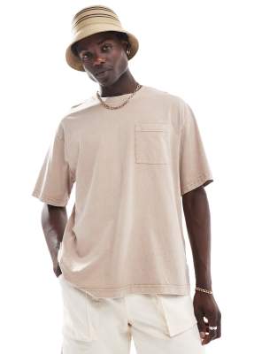 super oversized T-shirt in washed beige-Neutral