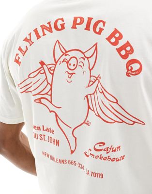 super oversized T-shirt with flying pig back print in off white