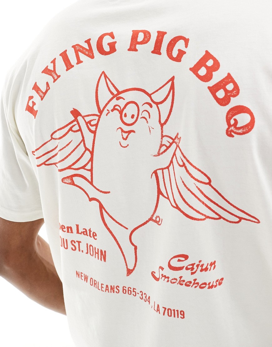 ONLY & SONS super oversized t-shirt with flying pig back print in off white