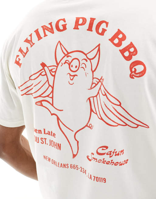 ONLY SONS super oversized T shirt with flying pig back print in off white