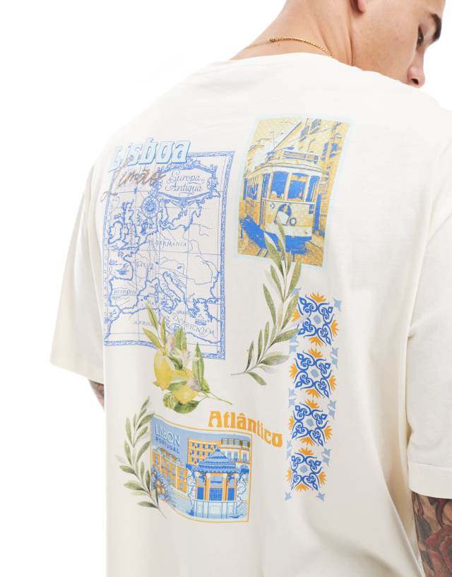 ONLY & SONS - super oversized t-shirt with postcard back print in beige