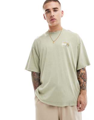 Only & Sons Super Oversized T-shirt With Postcard Back Print In Green