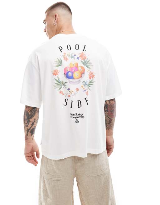 Only & Sons - Superoversized T-shirt met 'Pool Side' print op de achterkant in gebroken wit