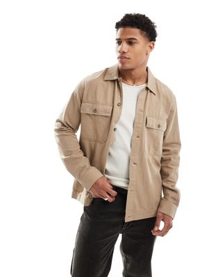 Only & Sons linen mix overshirt in beige - ASOS Price Checker