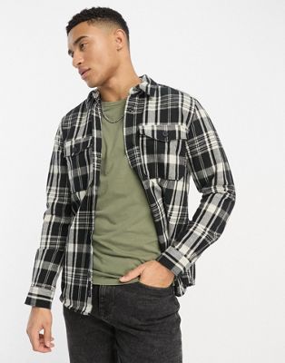 Only & Sons heavyweight check overshirt in black  - ASOS Price Checker