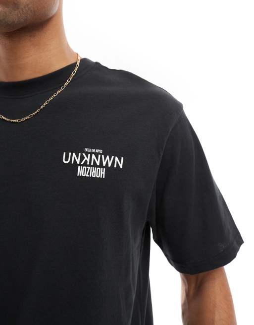 ONLY & SONS – Svart, avslappnad t-shirt med "Horizon"-tryck baktill, 4 av 4