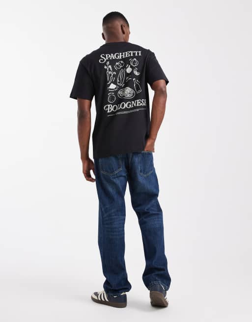 ONLY & SONS – Svart, avslappnad t-shirt med spaghettitryck baktill, 2 av 5