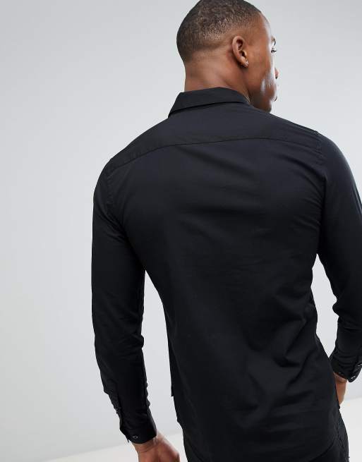 Only & Sons – Svart poplinskjorta med smal passform och stretch, 2 av 4