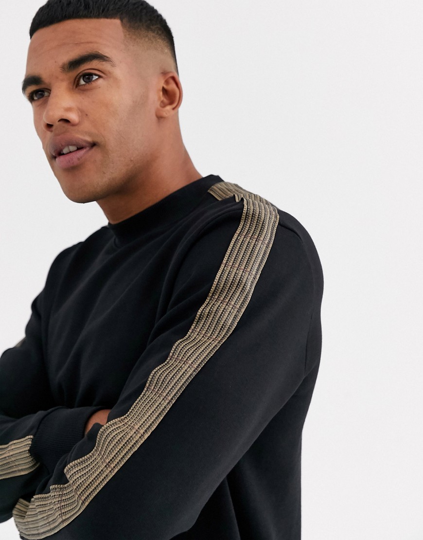 Only & Sons – Svart rutig sweatshirt med tejpade detaljer på ärmarna