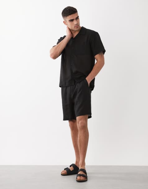 ONLY & SONS – Svart set i linnerikt tyg med avslappnad skjorta och shorts - view 1