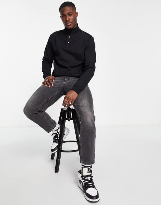 Only & Sons – Svart sweatshirt med hög ringning och tryckkknappar, del av set, 4 av 4