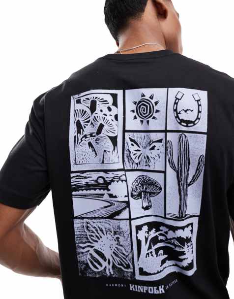 Only & Sons – Svart t-shirt i oversize med blockfärgat växttryck baktill - view 1