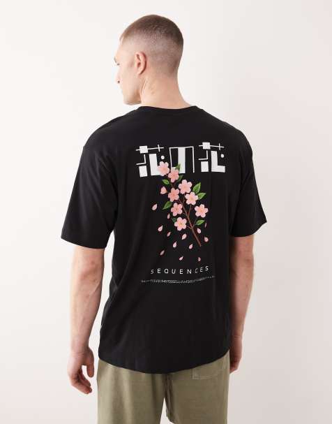 ONLY & SONS – Svart t-shirt i oversize med blomtryck baktill - view 1