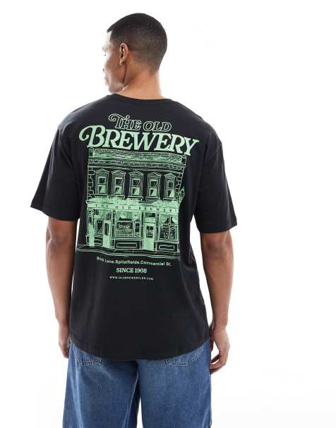ONLY & SONS – Svart t-shirt i oversize med 'Brewery'-tryck på ryggen - view 1