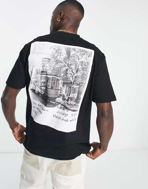 Only & Sons – Svart t-shirt i oversize med Milan-tryck 