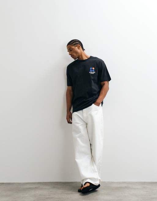 ONLY & SONS – Svart t-shirt med avslappnad passform och atelier-tryck baktill, 2 av 5