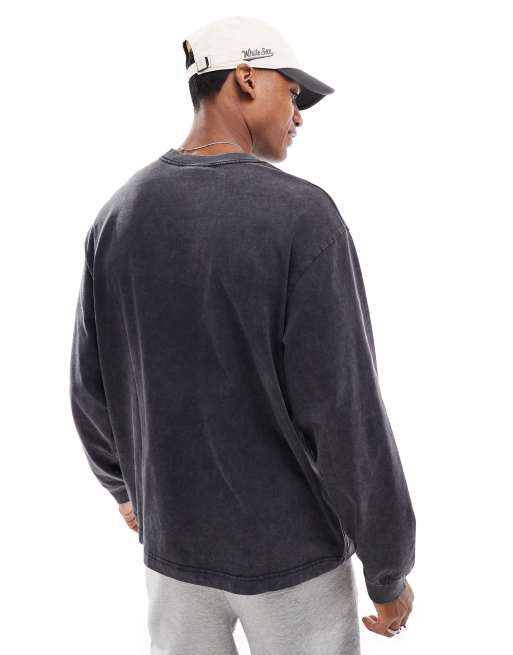 ONLY & SONS – Svart, tvättad t-shirt i oversize med långa ärmar, 4 av 4