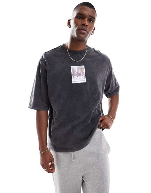 Only & Sons – Svart, tvättad t-shirt i oversize med New York-tryck, 4 av 4