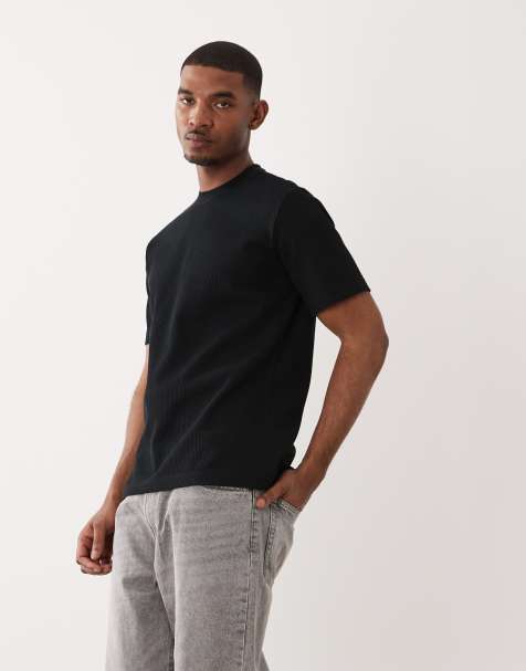 ONLY & SONS – Svart, våfflad t-shirt med avslappnad passform - view 1