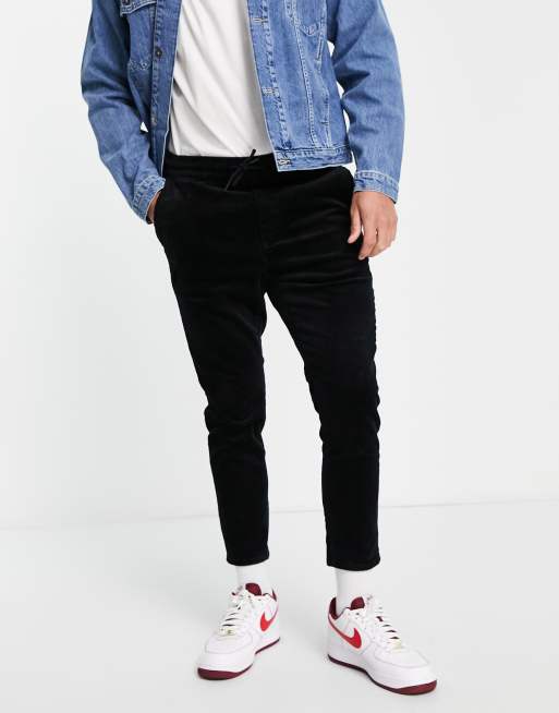 Only & Sons – Svarta manchesterbyxor i smal passform med dragsko, 4 av 4
