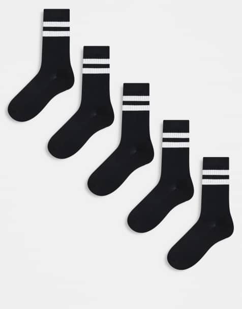 ONLY & SONS – Svarta tennisstrumpor med vita ränder, 5-pack - view 1