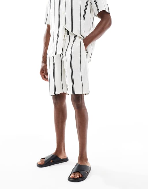 ONLY & SONS – Svartvita, randiga shorts i linnestil, del av set, 2 av 5