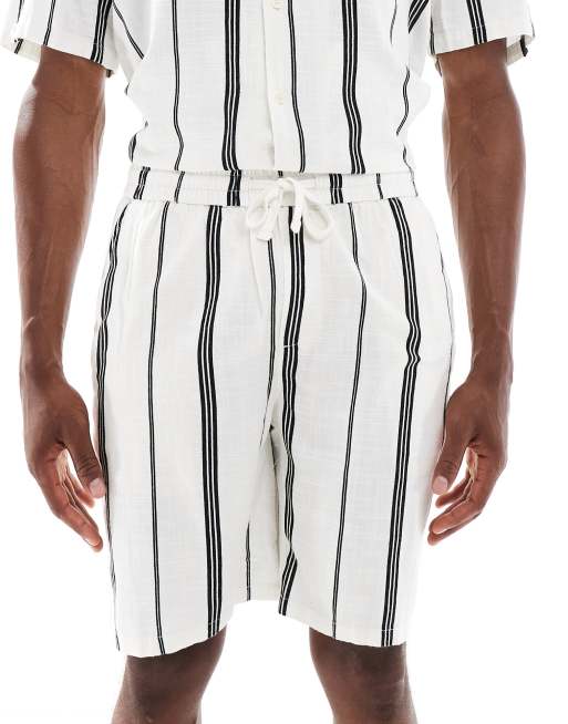 ONLY & SONS – Svartvita, randiga shorts i linnestil, del av set, 5 av 5