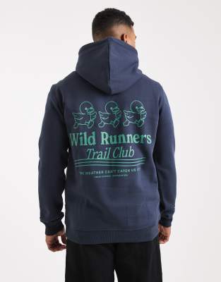ONLY & SONS - Sweat à capuche à inscription Trail Club au dos - Marine-Bleu marine