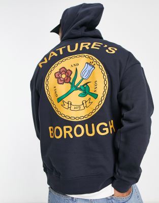 Only & Sons - Sweat à Capuche Oversize Avec Logo Et Imprimé Au Dos Bleu Marine