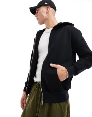 ONLY & SONS heavyweight zip through hoodie in black - ASOS Price Checker