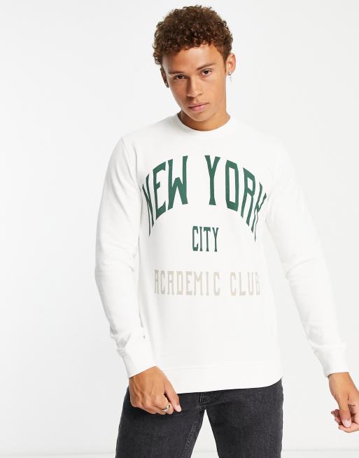 Only & Sons - Sweat à inscription « New York City » style universitaire - Blanc 