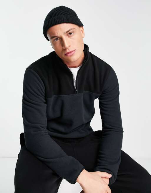 Only & Sons - Sweat en polaire à col zippé - Bleu marine 