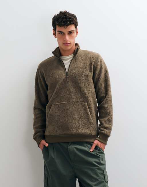 ONLY & SONS sweat polaire zippé à mi-hauteur en kaki brun clair, 5 de 5