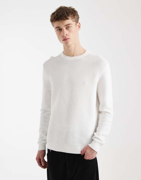 ONLY & SONS sweat-shirt en maille côtelée à col rond blanc - view 1