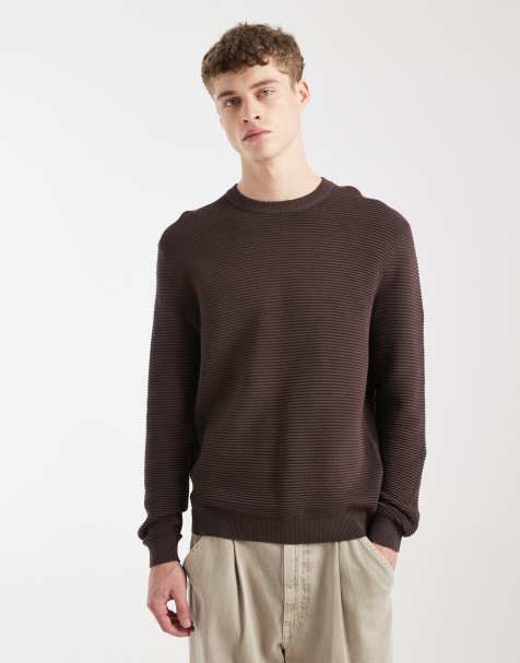 ONLY & SONS sweat-shirt en maille côtelée à col rond marron - view 1
