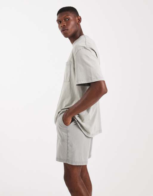 ONLY & SONS sweat short co-ord in washed light grey, 3 of 5