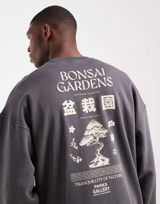 ONLY & SONS - Sweat vintage avec imprimé Bonsai au dos - Anthracite, 5 de 5