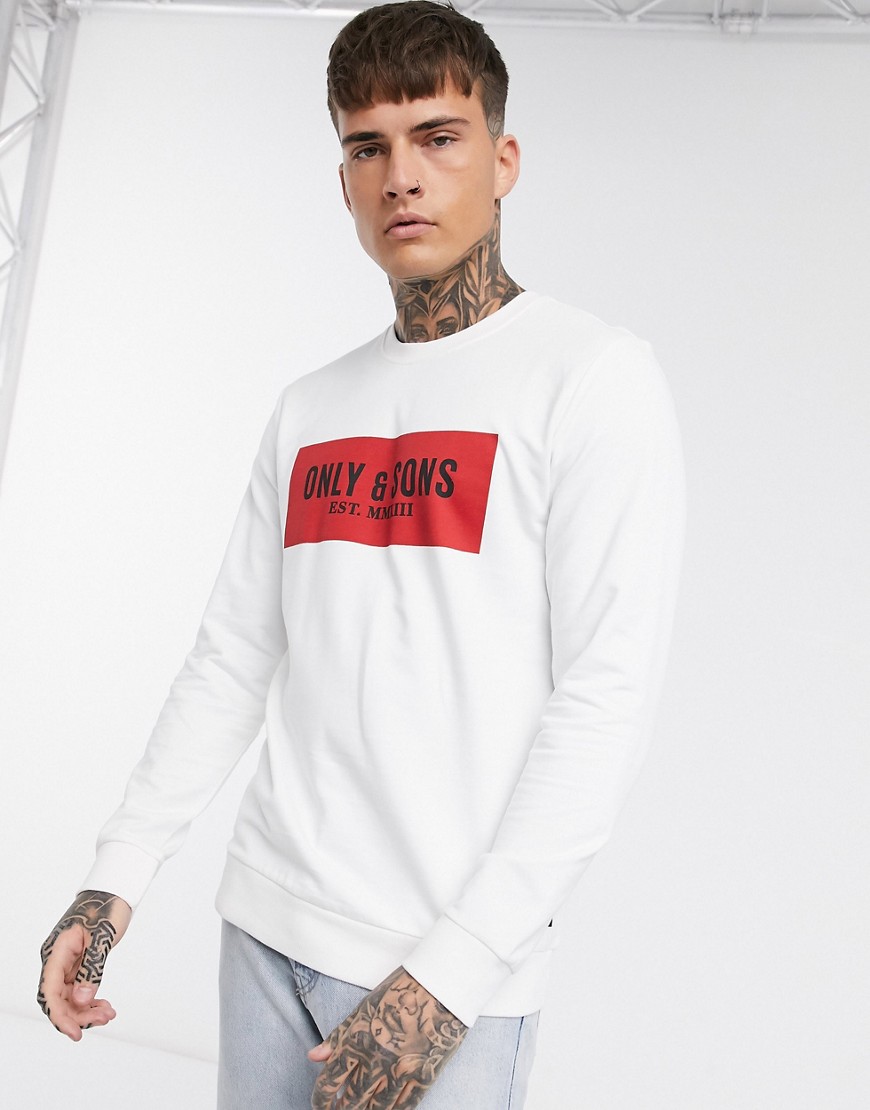 Only & Sons - Sweater met ronde hals en groot logo in wit