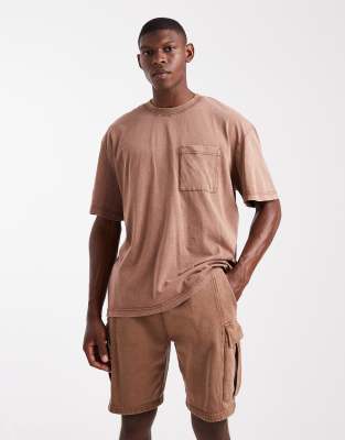 Only & Sons Sweatshirt Fabric Cargo Shorts In Brown