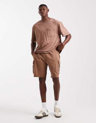 Only & Sons Sweatshirt Fabric Cargo Shorts In Brown