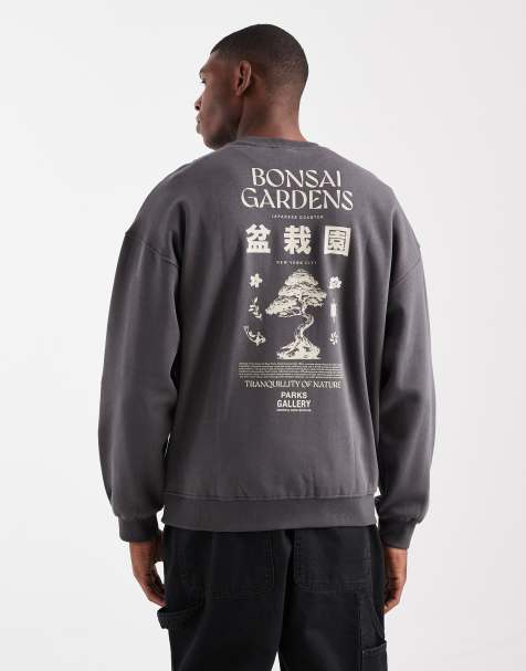 ONLY & SONS – Sweatshirt in Anthrazit mit Vintage-Passform und Bonsai-Rückenprint - view 1